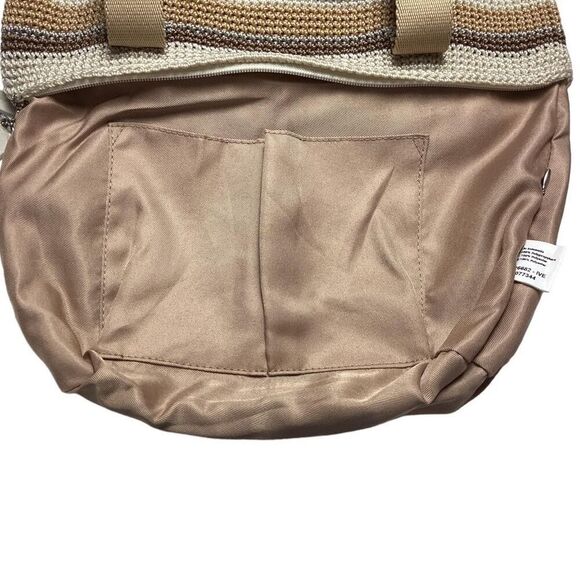 The Sak Tote Small Brown Mendocino Stripe Crochet Double Strap Zip Vegan NEW - Picture 10 of 12